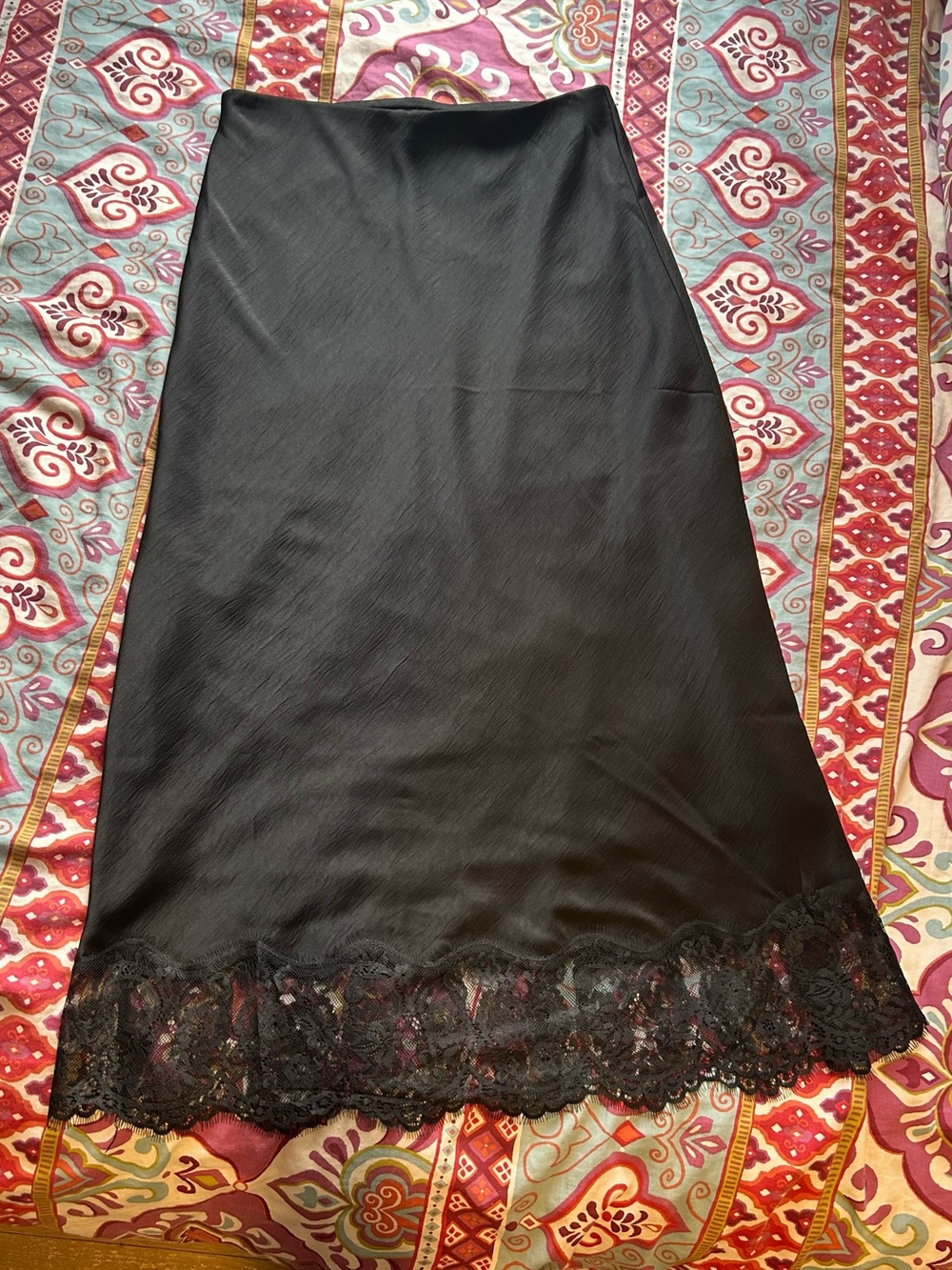 Z Supply Black Satin Lace-Hem Skirt - Women's Large